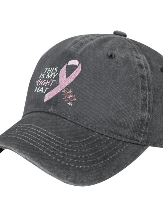 Women\'s Embroidery Adjustable Washed Distressed Trucker Hat Breast Cancer main image 2